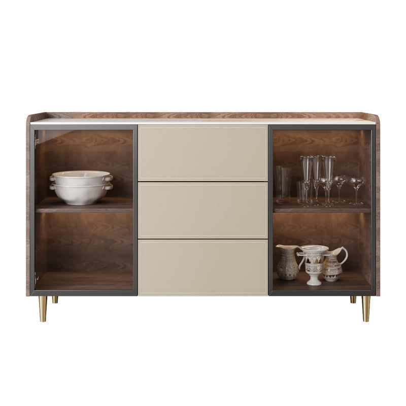 Glam Stone Sideboard Cabinet Sideboard 3 Drawers Server with Storage 71"L x 16"W x 33"H Clearhalo 'buffet_sideboard' 'Buffets & Sideboards' 'furn' 'furn_buffet_sideboard' 'Furniture' 'Kitchen & Dining Furniture' 7605845