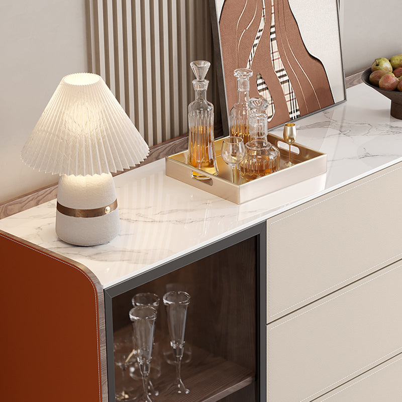 Glam Stone Sideboard Cabinet Sideboard 3 Drawers Server with Storage Clearhalo 'buffet_sideboard' 'Buffets & Sideboards' 'furn' 'furn_buffet_sideboard' 'Furniture' 'Kitchen & Dining Furniture' 7605846