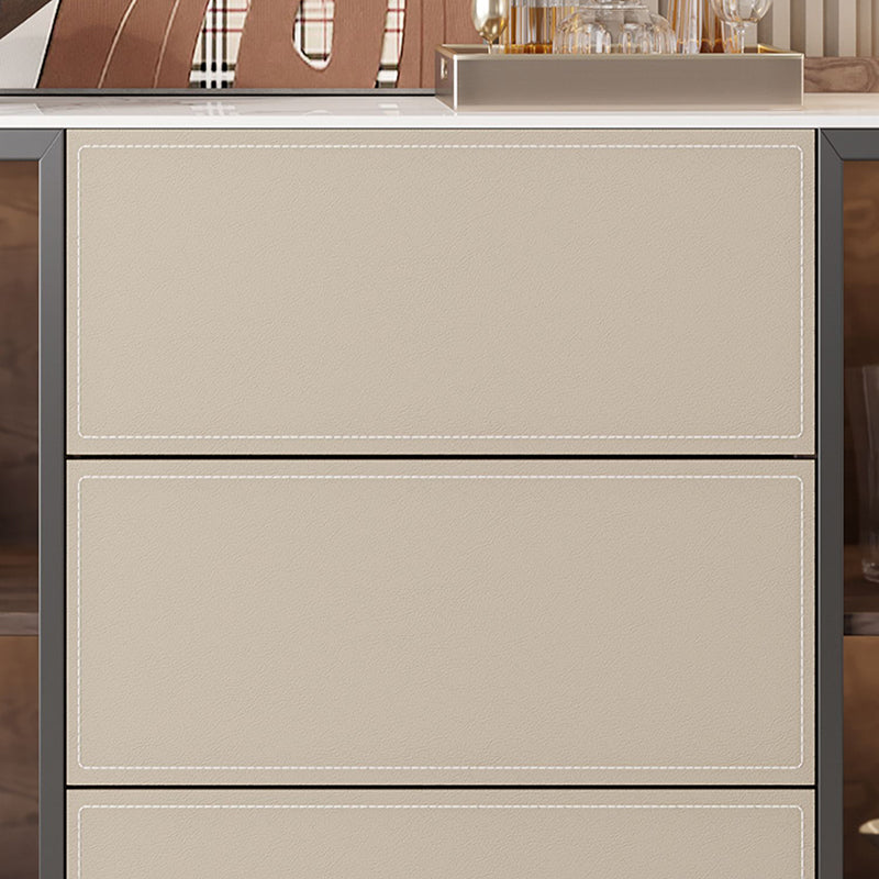 Glam Stone Sideboard Cabinet Sideboard 3 Drawers Server with Storage Clearhalo 'buffet_sideboard' 'Buffets & Sideboards' 'furn' 'furn_buffet_sideboard' 'Furniture' 'Kitchen & Dining Furniture' 7605848