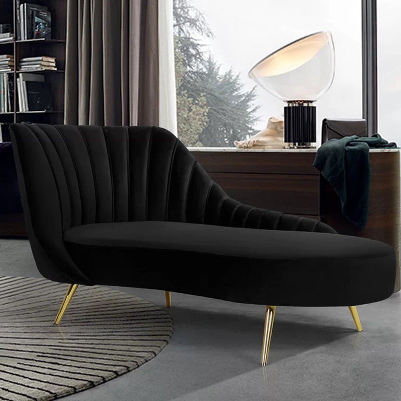 Glam Upholstered Velvet Chaise Lounge Couch Metal Chaise Lounge Chair Black Clearhalo 'Chairs & Seating' 'Chaise Lounge' 'chaise_lounge' 'furn' 'furn_chaise_lounge' 'Furniture' 'Living Room Furniture' 7606942