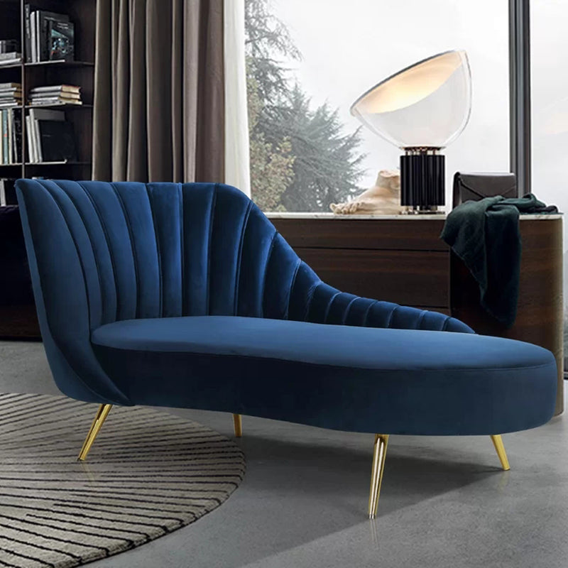 Glam Upholstered Velvet Chaise Lounge Couch Metal Chaise Lounge Chair Blue Clearhalo 'Chairs & Seating' 'Chaise Lounge' 'chaise_lounge' 'furn' 'furn_chaise_lounge' 'Furniture' 'Living Room Furniture' 7606945