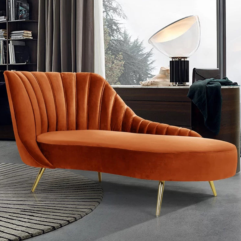 Glam Upholstered Velvet Chaise Lounge Couch Metal Chaise Lounge Chair Orange Clearhalo 'Chairs & Seating' 'Chaise Lounge' 'chaise_lounge' 'furn' 'furn_chaise_lounge' 'Furniture' 'Living Room Furniture' 7606951