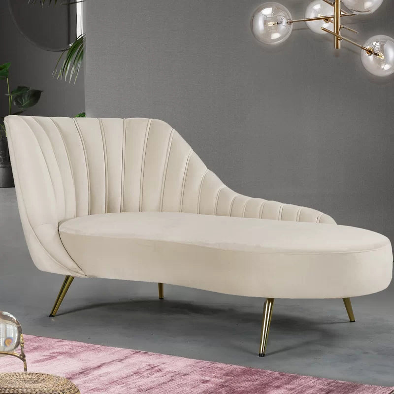 Glam Upholstered Velvet Chaise Lounge Couch Metal Chaise Lounge Chair Off-White Clearhalo 'Chairs & Seating' 'Chaise Lounge' 'chaise_lounge' 'furn' 'furn_chaise_lounge' 'Furniture' 'Living Room Furniture' 7606953
