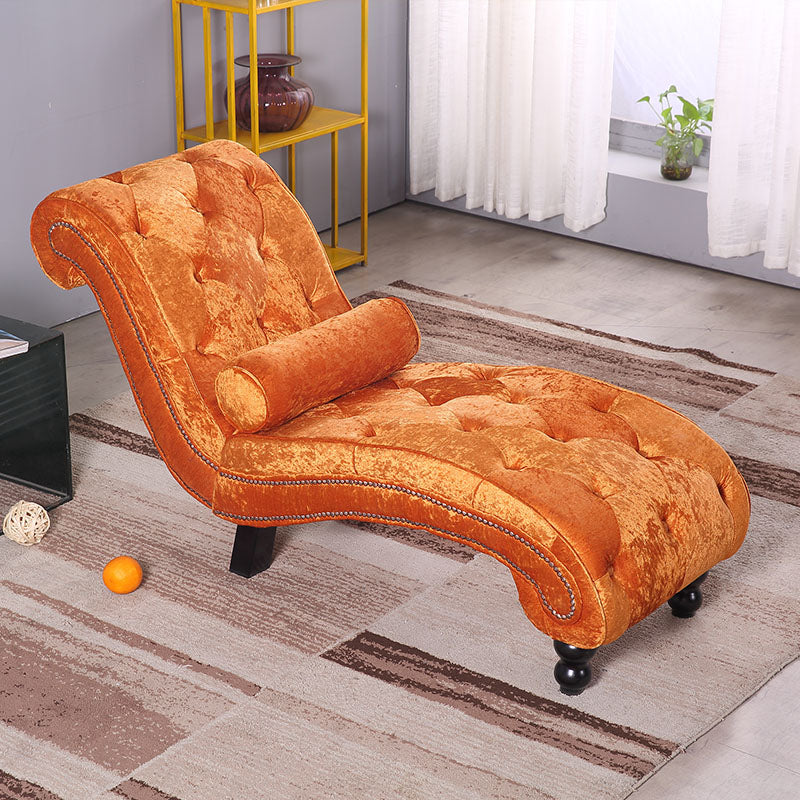 Scandinavian Upholstered Chaise Lounge Couch Armless Chaise Lounge Chair Orange Velvet Clearhalo 'Chairs & Seating' 'Chaise Lounge' 'chaise_lounge' 'furn' 'furn_chaise_lounge' 'Furniture' 'Living Room Furniture' 7606969