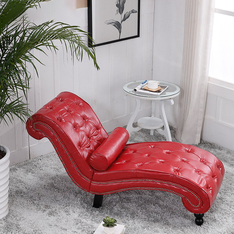 Scandinavian Upholstered Chaise Lounge Couch Armless Chaise Lounge Chair Burgundy Faux Leather Clearhalo 'Chairs & Seating' 'Chaise Lounge' 'chaise_lounge' 'furn' 'furn_chaise_lounge' 'Furniture' 'Living Room Furniture' 7606977