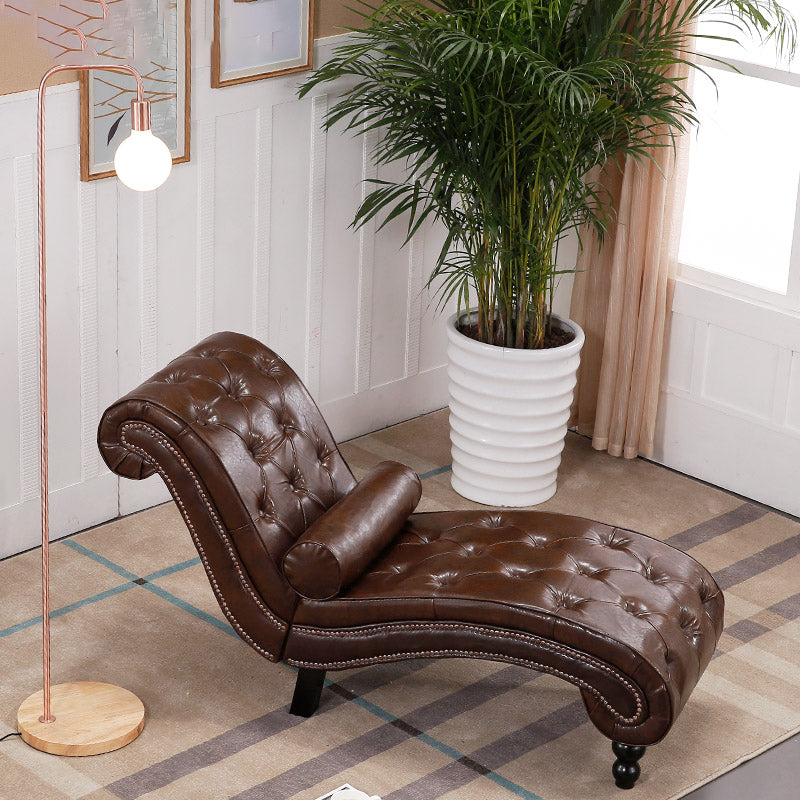 Scandinavian Upholstered Chaise Lounge Couch Armless Chaise Lounge Chair Dark Coffee Faux Leather Clearhalo 'Chairs & Seating' 'Chaise Lounge' 'chaise_lounge' 'furn' 'furn_chaise_lounge' 'Furniture' 'Living Room Furniture' 7606980
