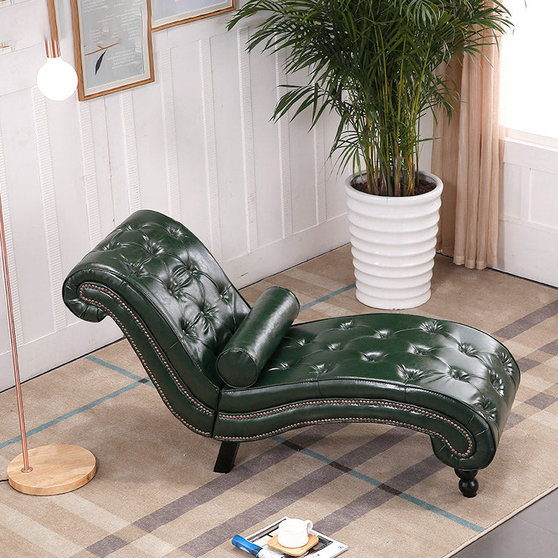 Scandinavian Upholstered Chaise Lounge Couch Armless Chaise Lounge Chair Blackish Green Faux Leather Clearhalo 'Chairs & Seating' 'Chaise Lounge' 'chaise_lounge' 'furn' 'furn_chaise_lounge' 'Furniture' 'Living Room Furniture' 7606982
