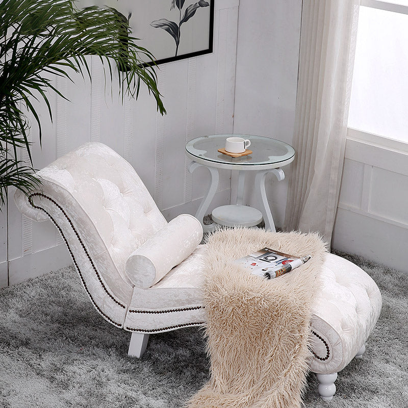 Scandinavian Upholstered Chaise Lounge Couch Armless Chaise Lounge Chair Off-White Velvet Clearhalo 'Chairs & Seating' 'Chaise Lounge' 'chaise_lounge' 'furn' 'furn_chaise_lounge' 'Furniture' 'Living Room Furniture' 7606983