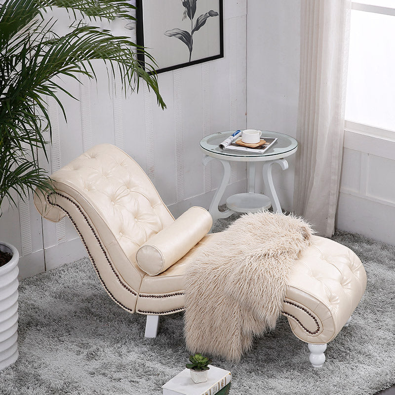 Scandinavian Upholstered Chaise Lounge Couch Armless Chaise Lounge Chair Off-White Faux Leather Clearhalo 'Chairs & Seating' 'Chaise Lounge' 'chaise_lounge' 'furn' 'furn_chaise_lounge' 'Furniture' 'Living Room Furniture' 7606984