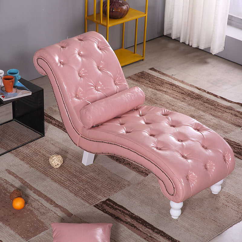 Scandinavian Upholstered Chaise Lounge Couch Armless Chaise Lounge Chair Matte Pink Faux Leather Clearhalo 'Chairs & Seating' 'Chaise Lounge' 'chaise_lounge' 'furn' 'furn_chaise_lounge' 'Furniture' 'Living Room Furniture' 7606986