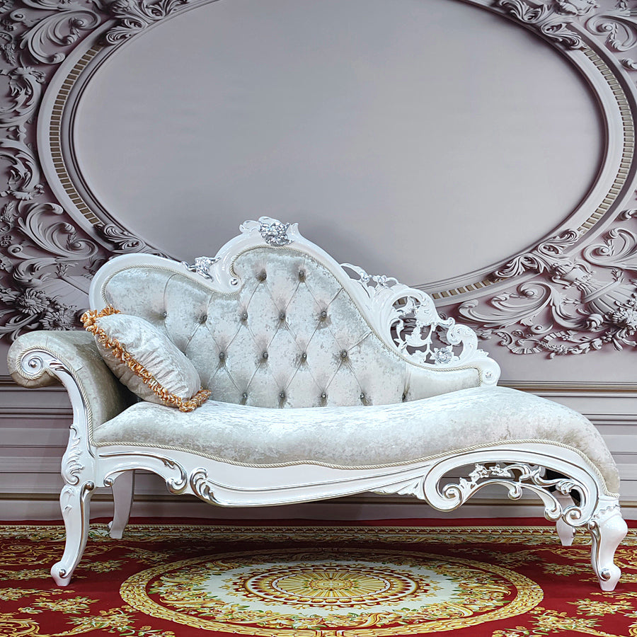 Traditional Upholstered Chaise Lounge Couch with Arms Chaise Lounge Chair White-Silver Clearhalo 'Chairs & Seating' 'Chaise Lounge' 'chaise_lounge' 'furn' 'furn_chaise_lounge' 'Furniture' 'Living Room Furniture' 7607028