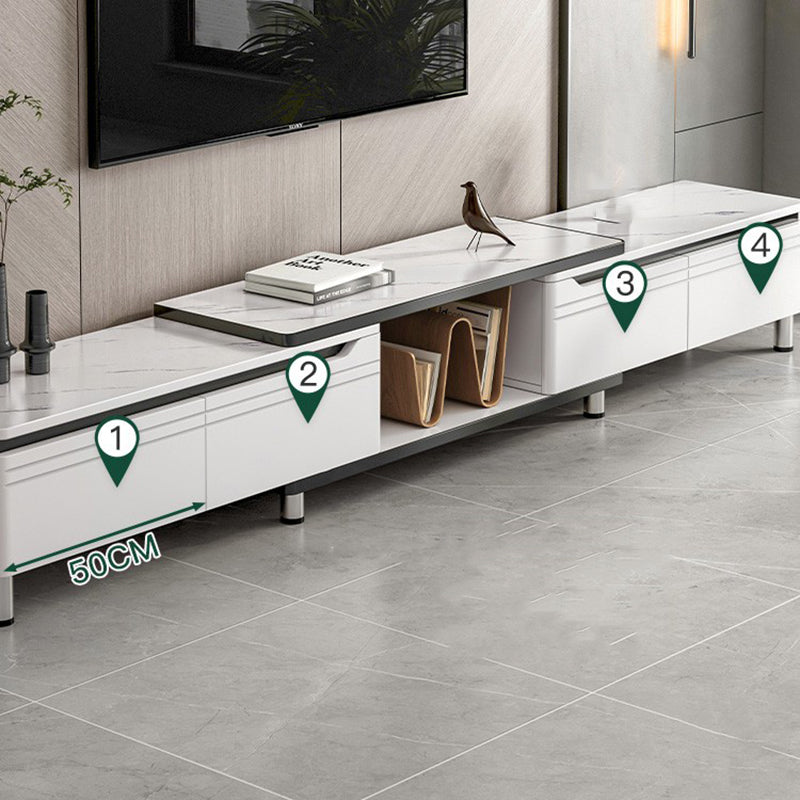 モダンなテレビコンソールストーンメディアコンソール部屋用の引き出し付きオープンストレージコンソール