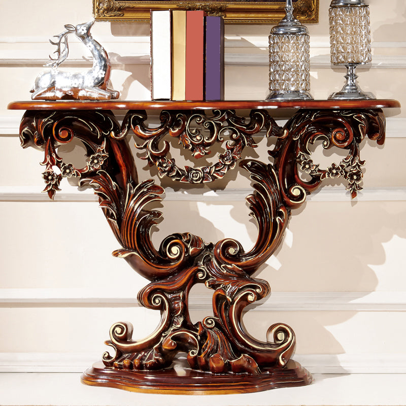 French Country Console Table Brown/Black/White/Gold Wooden Console Sofa Table Brown Clearhalo 'Console Tables' 'console_tables' 'Entry & Mudroom Furniture' 'furn' 'furn_console_tables' 'Furniture' 7609354