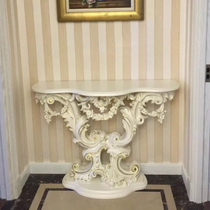 French Country Console Table Brown/Black/White/Gold Wooden Console Sofa Table White-Gold Clearhalo 'Console Tables' 'console_tables' 'Entry & Mudroom Furniture' 'furn' 'furn_console_tables' 'Furniture' 7609357