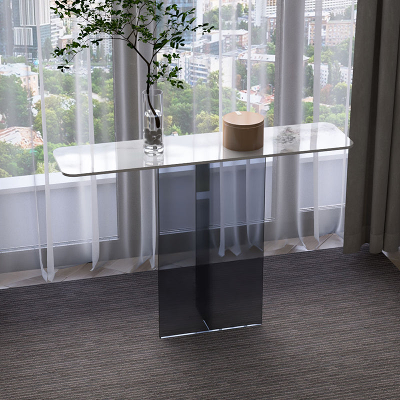 Rectangle Shape Contemporary Console Table Black/White Stone Console Sofa Table 47"L x 12"W x 31"H Black Pandora Gold Clearhalo 'Console Tables' 'console_tables' 'Entry & Mudroom Furniture' 'furn' 'furn_console_tables' 'Furniture' 7609401