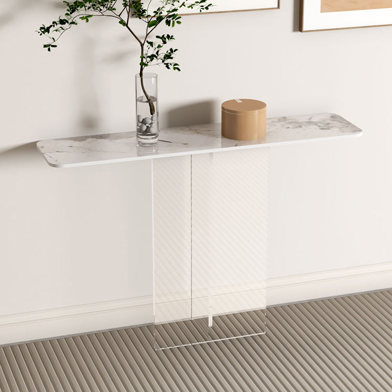 Rectangle Shape Contemporary Console Table Black/White Stone Console Sofa Table Clear Pandora Gold Clearhalo 'Console Tables' 'console_tables' 'Entry & Mudroom Furniture' 'furn' 'furn_console_tables' 'Furniture' 7609407