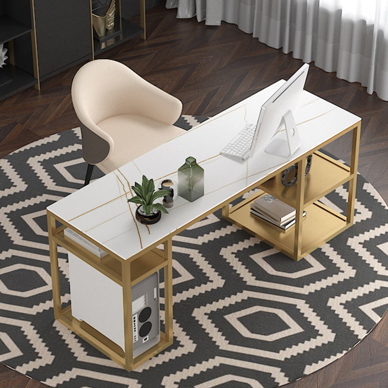 Bureau d'écriture en pierre de style glamour Bureau de bureau en métal avec étagères de rangement