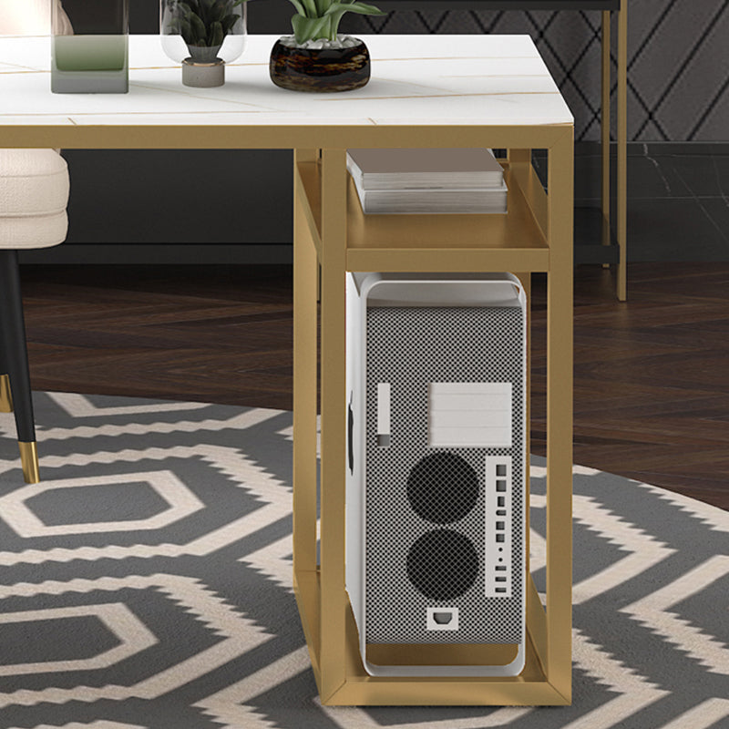 Bureau d'écriture en pierre de style glamour Bureau de bureau en métal avec étagères de rangement