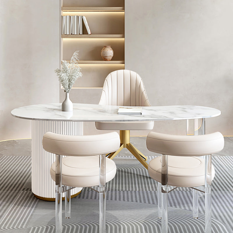 Glam Stone Writing Desk Acrylic Pedestal Office Desk with 3 Drawers 70.9"L x 27.6"W x 29.5"H Clearhalo 'furn' 'furn_office_desk' 'Furniture' 'Office Desks' 'Office Furniture' 'office_desk' 7609526