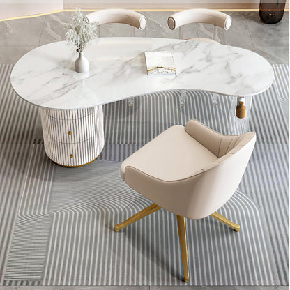 Glam Stone Writing Desk Acrylic Pedestal Office Desk with 3 Drawers 47.2"L x 23.6"W x 29.5"H Clearhalo 'furn' 'furn_office_desk' 'Furniture' 'Office Desks' 'Office Furniture' 'office_desk' 7609527