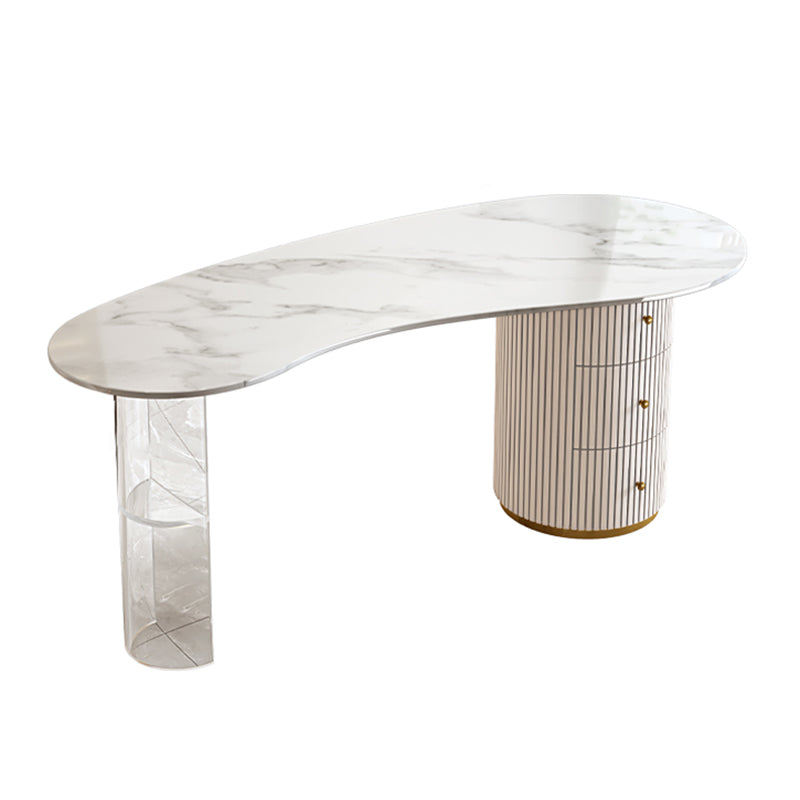 Glam Stone Writing Desk Acrylic Pedestal Office Desk with 3 Drawers 63"L x 27.6"W x 29.5"H Clearhalo 'furn' 'furn_office_desk' 'Furniture' 'Office Desks' 'Office Furniture' 'office_desk' 7609528