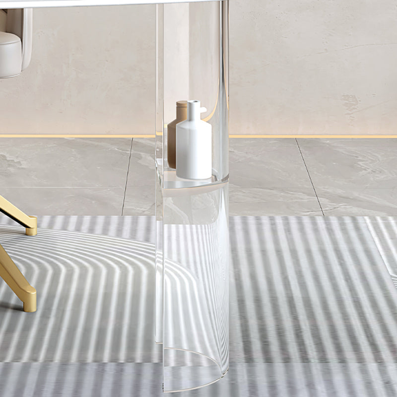 Glam Stone Writing Desk Acrylic Pedestal Office Desk with 3 Drawers Clearhalo 'furn' 'furn_office_desk' 'Furniture' 'Office Desks' 'Office Furniture' 'office_desk' 7609531