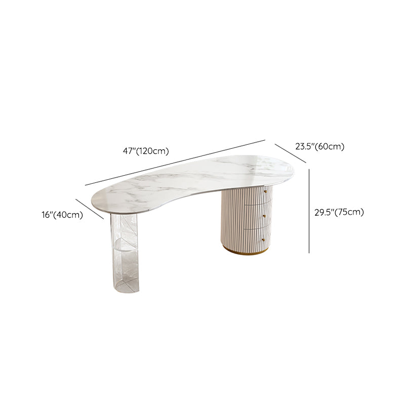 Glam Stone Writing Desk Acrylic Pedestal Office Desk with 3 Drawers Clearhalo 'furn' 'furn_office_desk' 'Furniture' 'Office Desks' 'Office Furniture' 'office_desk' 7609538