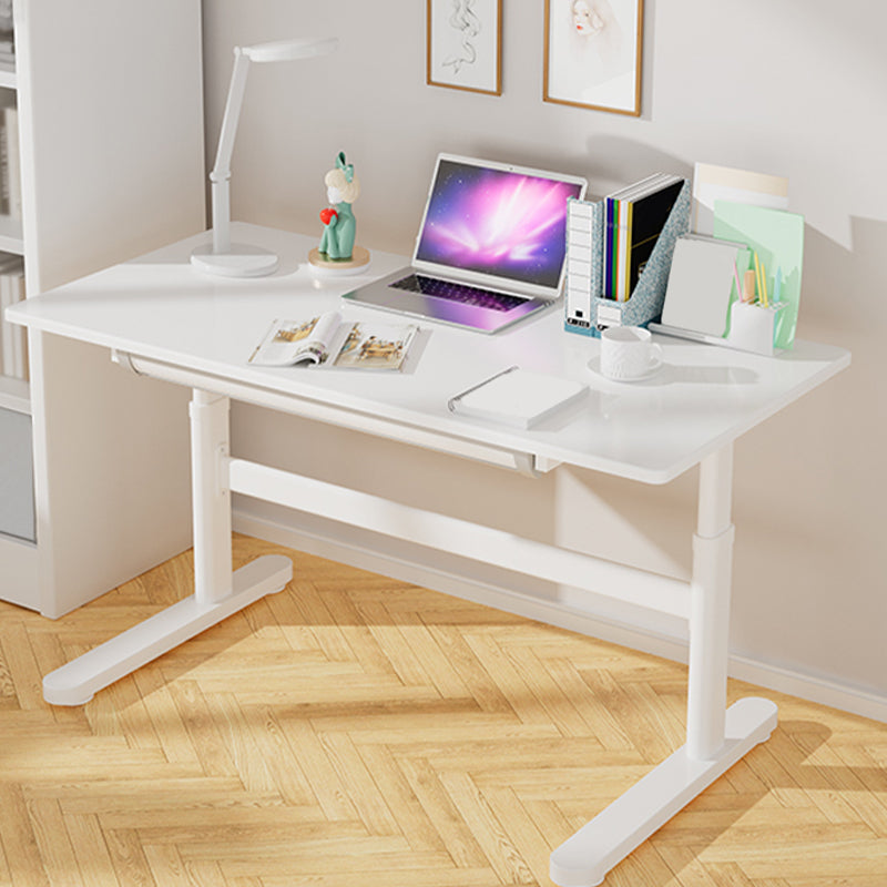 Contemporary Adjustable Height Writing Desk White T-shape Base Office Desk 47"L x 24"W x 31"H Drawers Clearhalo 'furn' 'furn_office_desk' 'Furniture' 'Office Desks' 'Office Furniture' 'office_desk' 7609586