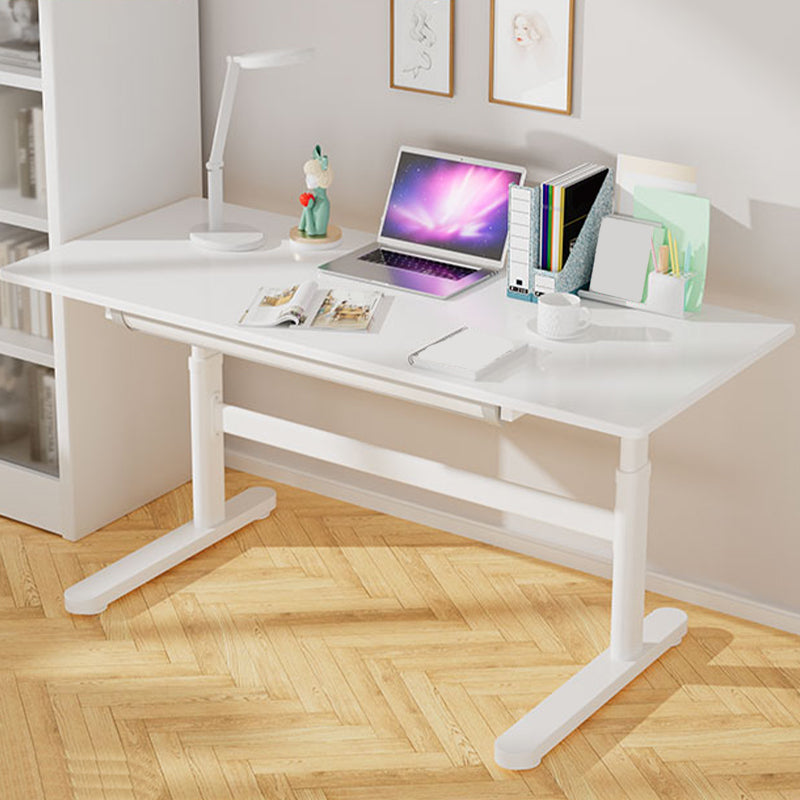 Contemporary Adjustable Height Writing Desk White T-shape Base Office Desk 55.1"L x 23.6"W x 31.5"H Drawers Clearhalo 'furn' 'furn_office_desk' 'Furniture' 'Office Desks' 'Office Furniture' 'office_desk' 7609589