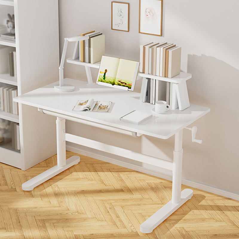 Contemporary Adjustable Height Writing Desk White T-shape Base Office Desk Clearhalo 'furn' 'furn_office_desk' 'Furniture' 'Office Desks' 'Office Furniture' 'office_desk' 7609590