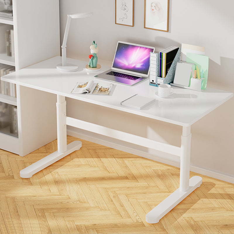 Contemporary Adjustable Height Writing Desk White T-shape Base Office Desk 55.1"L x 23.6"W x 31.5"H No Drawer Clearhalo 'furn' 'furn_office_desk' 'Furniture' 'Office Desks' 'Office Furniture' 'office_desk' 7609591