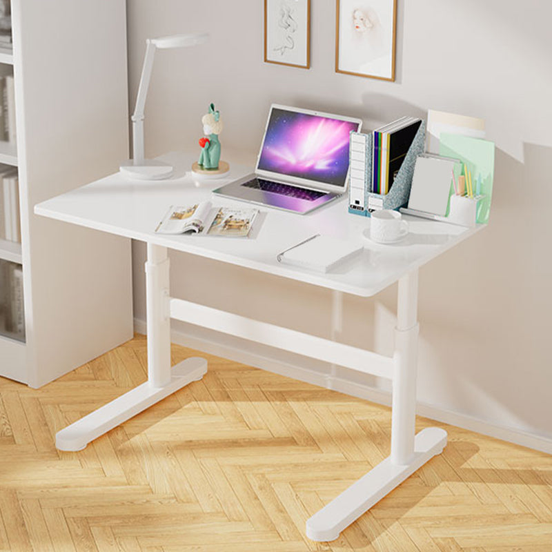 Contemporary Adjustable Height Writing Desk White T-shape Base Office Desk 39"L x 24"W x 31"H No Drawer Clearhalo 'furn' 'furn_office_desk' 'Furniture' 'Office Desks' 'Office Furniture' 'office_desk' 7609595