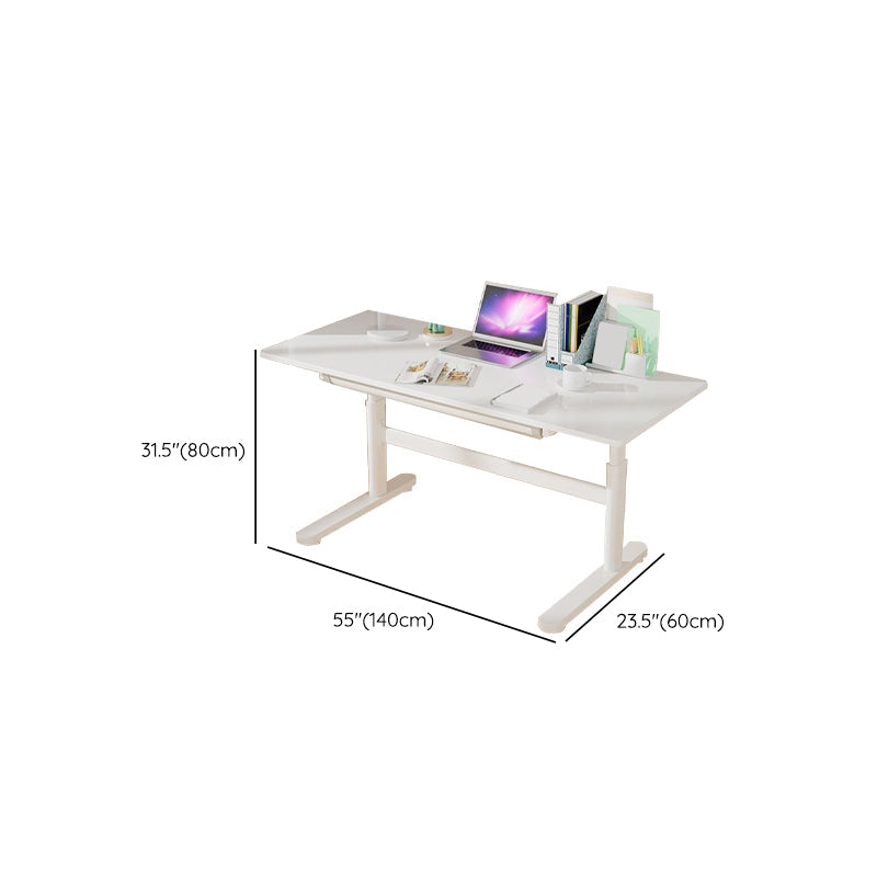 Contemporary Adjustable Height Writing Desk White T-shape Base Office Desk Clearhalo 'furn' 'furn_office_desk' 'Furniture' 'Office Desks' 'Office Furniture' 'office_desk' 7609600