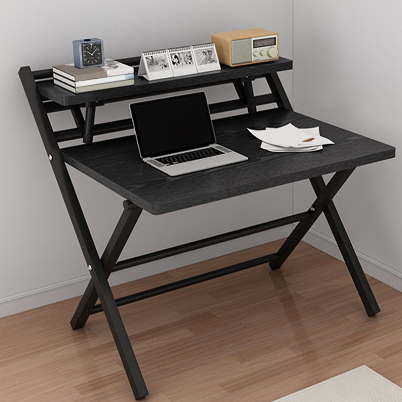 Rectangular Folding Home Writing Desk Trestle Steel Base Office Desk 33"L x 24"W x 34"H Black Clearhalo 'furn' 'furn_office_desk' 'Furniture' 'Office Desks' 'Office Furniture' 'office_desk' 7609622