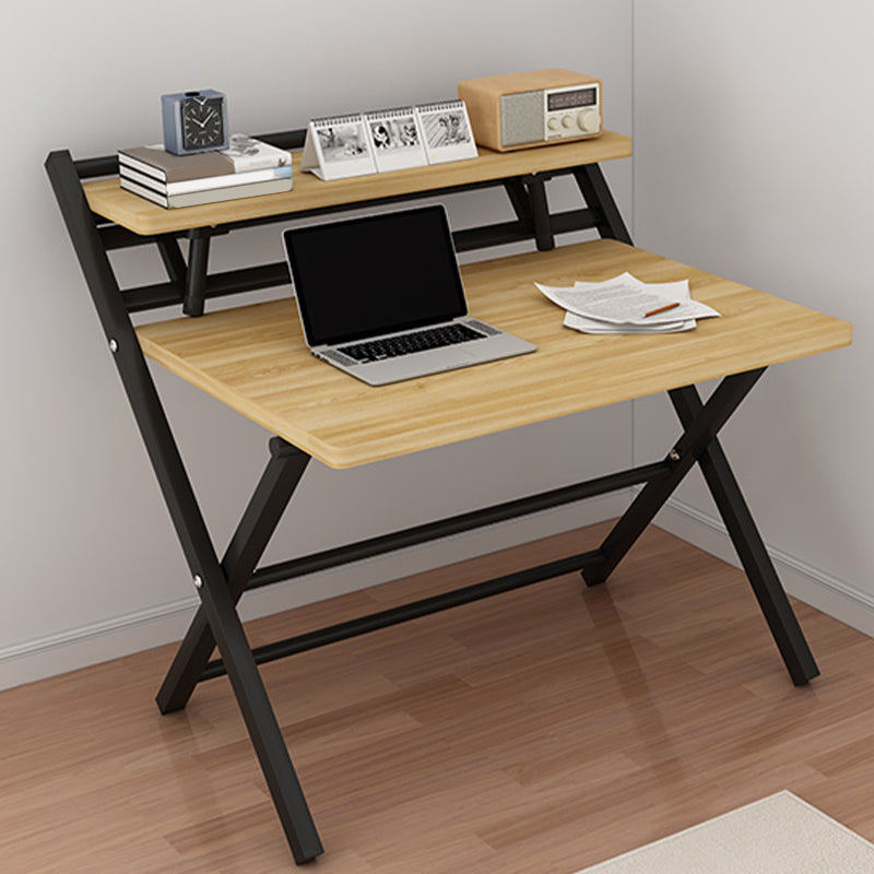Rectangular Folding Home Writing Desk Trestle Steel Base Office Desk 33"L x 24"W x 34"H Natural Clearhalo 'furn' 'furn_office_desk' 'Furniture' 'Office Desks' 'Office Furniture' 'office_desk' 7609631