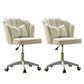 Armless Office Chair White/Pink Desk Chair with Wheels for Living Room