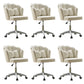 Armless Office Chair White/Pink Desk Chair with Wheels for Living Room