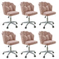 Armless Office Chair White/Pink Desk Chair with Wheels for Living Room
