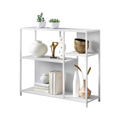 Horizontal Metal Bookcase Modern Open Back Bookshelf with Shelves 35"L x 12"W x 31"H White Clearhalo 'Bookcases' 'furn' 'furn_bookcases' 'Furniture' 'Office Furniture' 7609857