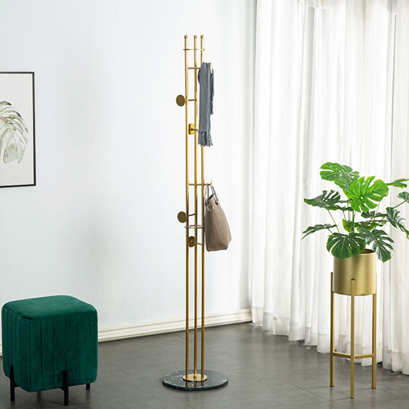 6 Hooks Metal Coat Hanger Luxury Marble Base Hall Tree for Living Room 13"L x 13"W x 71"H Black Clearhalo 'Entry & Mudroom Furniture' 'furn' 'furn_hall_tree_coat_racks' 'Furniture' 'Hall Trees & Coat Racks' 'hall_tree_coat_racks' 7609974