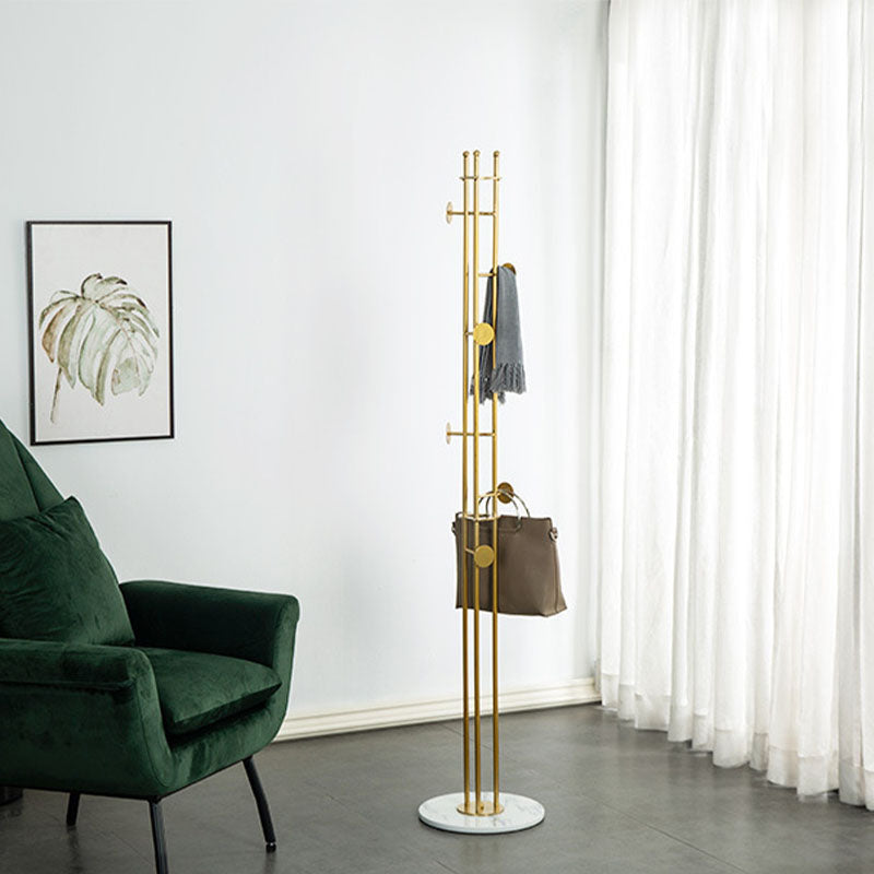6 Hooks Metal Coat Hanger Luxury Marble Base Hall Tree for Living Room 13"L x 13"W x 71"H White Clearhalo 'Entry & Mudroom Furniture' 'furn' 'furn_hall_tree_coat_racks' 'Furniture' 'Hall Trees & Coat Racks' 'hall_tree_coat_racks' 7609976
