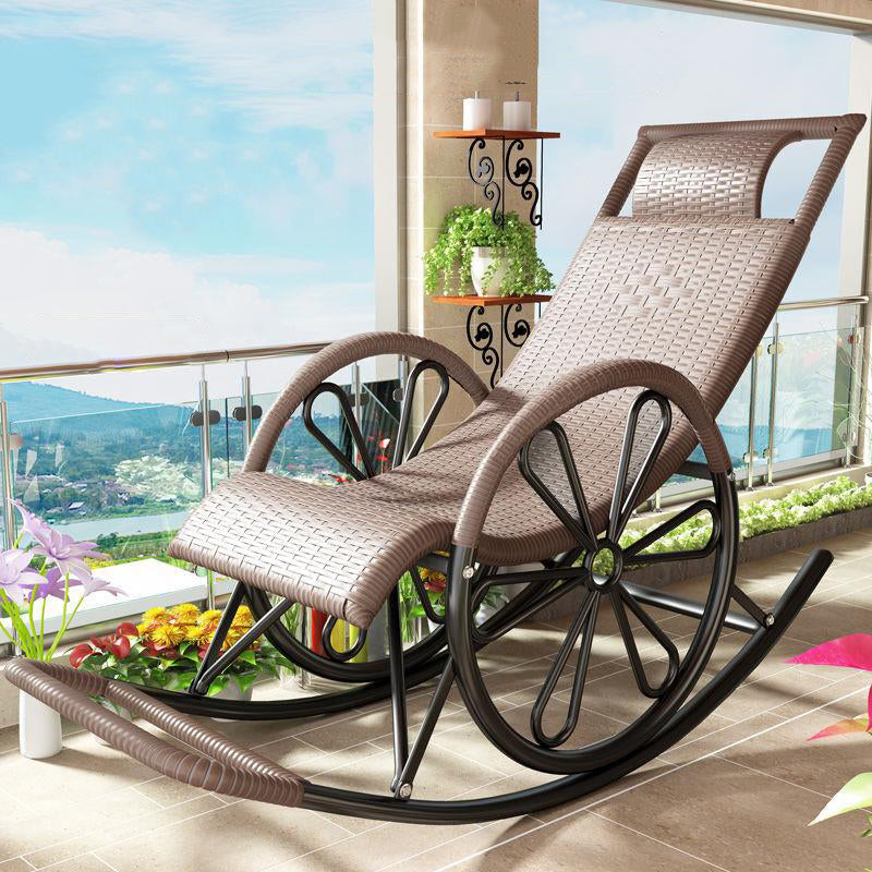 Lounge Iron Base Single Rocking Chair Leisure Chaise Lazy Chair for Balcony Clearhalo 'Chairs & Seating' 'furn' 'furn_rocking_chairs' 'Furniture' 'Living Room Furniture' 'Rocking Chairs' 'rocking_chairs' 7610086