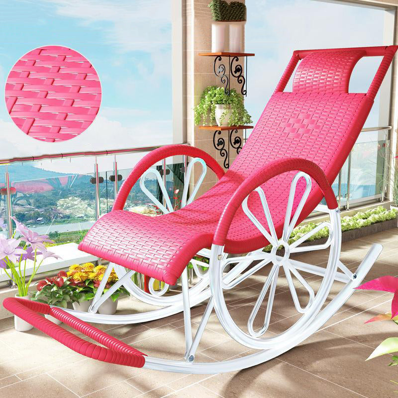Lounge Iron Base Single Rocking Chair Leisure Chaise Lazy Chair for Balcony Pink Clearhalo 'Chairs & Seating' 'furn' 'furn_rocking_chairs' 'Furniture' 'Living Room Furniture' 'Rocking Chairs' 'rocking_chairs' 7610089