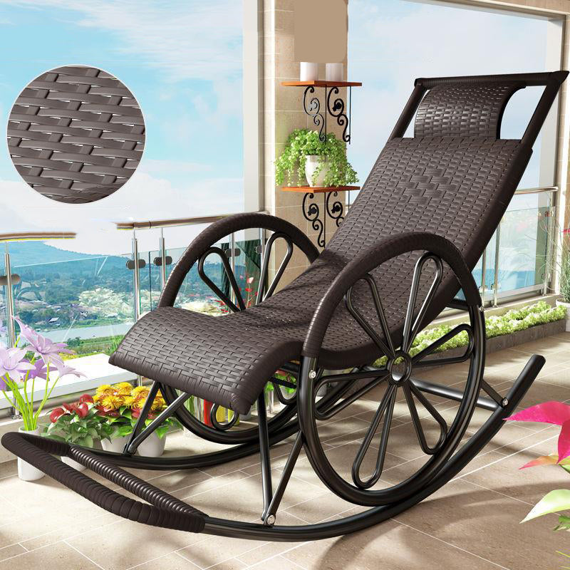 Lounge Iron Base Single Rocking Chair Leisure Chaise Lazy Chair for Balcony Black Clearhalo 'Chairs & Seating' 'furn' 'furn_rocking_chairs' 'Furniture' 'Living Room Furniture' 'Rocking Chairs' 'rocking_chairs' 7610093