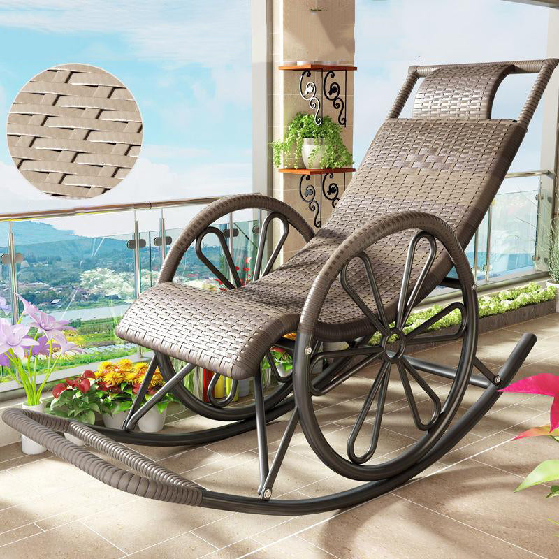 Lounge Iron Base Single Rocking Chair Leisure Chaise Lazy Chair for Balcony Gray-White Clearhalo 'Chairs & Seating' 'furn' 'furn_rocking_chairs' 'Furniture' 'Living Room Furniture' 'Rocking Chairs' 'rocking_chairs' 7610098