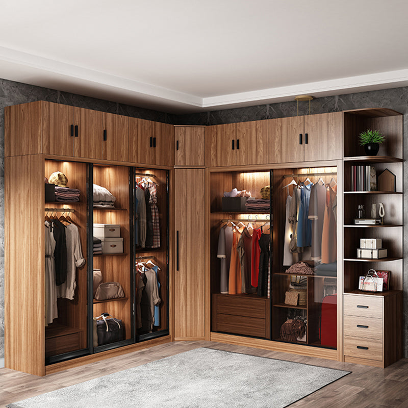 Modern Bedroom Wooden Storage Cabinet Sliding Doors Armoire with Glass Doors Clearhalo 'Armoires & Wardrobes' 'armoires_wardrobes' 'Bedroom Furniture' 'furn' 'furn_armoires_wardrobes' 'Furniture' 7610278