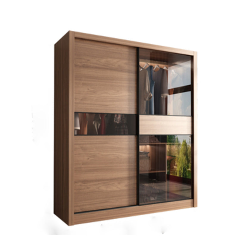 Modern Bedroom Wooden Storage Cabinet Sliding Doors Armoire with Glass Doors 47"L x 23"W x 83"H Armoires & Wardrobes Clearhalo 'Armoires & Wardrobes' 'armoires_wardrobes' 'Bedroom Furniture' 'furn' 'furn_armoires_wardrobes' 'Furniture' 7610279