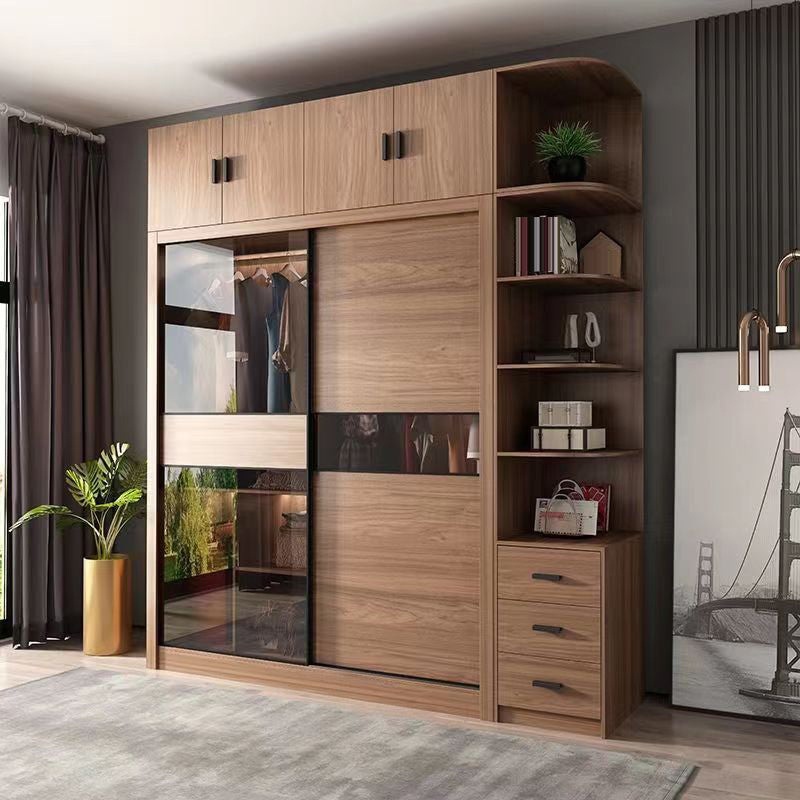 Modern Bedroom Wooden Storage Cabinet Sliding Doors Armoire with Glass Doors Clearhalo 'Armoires & Wardrobes' 'armoires_wardrobes' 'Bedroom Furniture' 'furn' 'furn_armoires_wardrobes' 'Furniture' 7610281