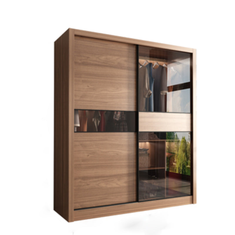 Modern Bedroom Wooden Storage Cabinet Sliding Doors Armoire with Glass Doors 71"L x 23"W x 83"H Armoires & Wardrobes Clearhalo 'Armoires & Wardrobes' 'armoires_wardrobes' 'Bedroom Furniture' 'furn' 'furn_armoires_wardrobes' 'Furniture' 7610282