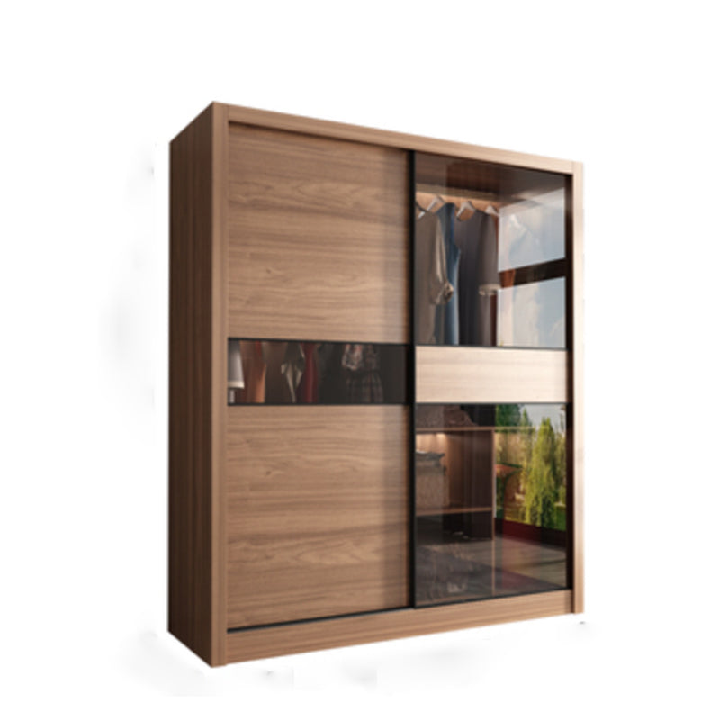 Modern Bedroom Wooden Storage Cabinet Sliding Doors Armoire with Glass Doors 55"L x 23"W x 83"H Armoires & Wardrobes Clearhalo 'Armoires & Wardrobes' 'armoires_wardrobes' 'Bedroom Furniture' 'furn' 'furn_armoires_wardrobes' 'Furniture' 7610284